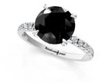 White gold Fancy Black Round Cut Diamond Brilliant Solitaire Ring with Pavé Band and Four-Prong Setting_13