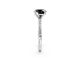 White gold Fancy Black Round Cut Diamond Brilliant Solitaire Ring with Pavé Band and Four-Prong Setting_14