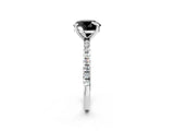 White gold Fancy Black Round Cut Diamond Brilliant Solitaire Ring with Pavé Band and Four-Prong Setting_14