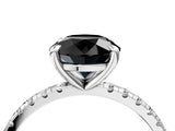 White gold Fancy Black Round Cut Diamond Brilliant Solitaire Ring with Pavé Band and Four-Prong Setting_16
