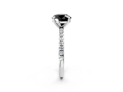 White gold Fancy Black Round Cut Diamond Brilliant Solitaire Ring with Pavé Band and Four-Prong Setting_2