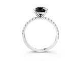 White gold Fancy Black Round Cut Diamond Brilliant Solitaire Ring with Pavé Band and Four-Prong Setting_3