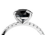 White gold Fancy Black Round Cut Diamond Brilliant Solitaire Ring with Pavé Band and Four-Prong Setting_4