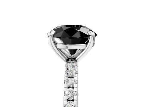 White gold Fancy Black Round Cut Diamond Brilliant Solitaire Ring with Pavé Band and Four-Prong Setting_5