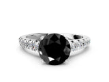 White gold Fancy Black Round Cut Diamond Cathedral Solitaire Ring with Round  Pavé Band_36
