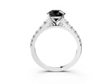 White gold Fancy Black Round Cut Diamond Cathedral Solitaire Ring with Round  Pavé Band_39