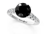 White gold Fancy Black Round Cut Diamond Cathedral Solitaire Ring with Round  Pavé Band_47