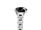 White gold Fancy Black Round Cut Diamond Cathedral Solitaire Ring with Round  Pavé Band_47