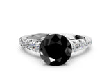 White gold Fancy Black Round Cut Diamond Cathedral Solitaire Ring with Round  Pavé Band_48