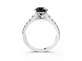 White gold Fancy Black Round Cut Diamond Cathedral Solitaire Ring with Round  Pavé Band_51