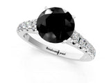 White gold Fancy Black Round Cut Diamond Cathedral Solitaire Ring with Round  Pavé Band_59
