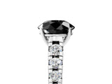White gold Fancy Black Round Cut Diamond Cathedral Solitaire Ring with Round  Pavé Band_65