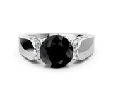 White gold Fancy Black Round Cut Diamond Channel Set Solitaire Ring with Four-Prong Setting_12