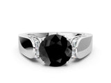 White gold Fancy Black Round Cut Diamond Channel Set Solitaire Ring with Four-Prong Setting_13