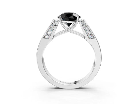 White gold Fancy Black Round Cut Diamond Channel Set Solitaire Ring with Four-Prong Setting_15
