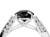 White gold Fancy Black Round Cut Diamond Channel Set Solitaire Ring with Four-Prong Setting_16