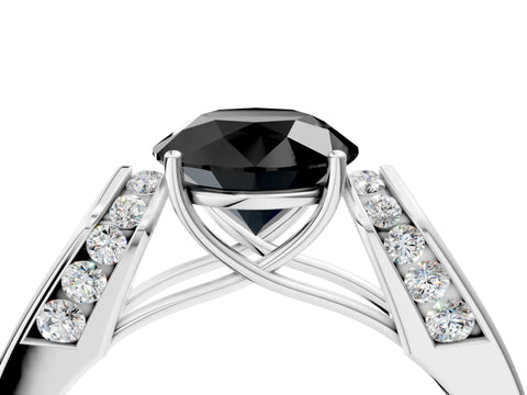 White gold Fancy Black Round Cut Diamond Channel Set Solitaire Ring with Four-Prong Setting_16