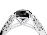 White gold Fancy Black Round Cut Diamond Channel Set Solitaire Ring with Four-Prong Setting_17