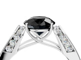 White gold Fancy Black Round Cut Diamond Channel Set Solitaire Ring with Four-Prong Setting_28