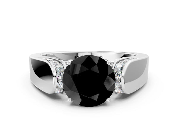 White Gold Round Channel Set Engagement Ring Setting for Black Center with Wide Band