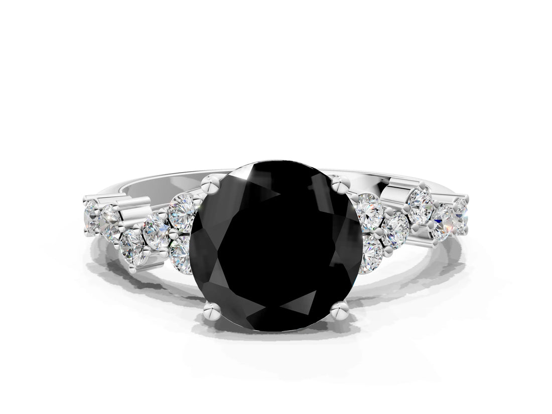 White gold Fancy Black Round Cut Diamond Cluster Pavé Band with Four-Prong Setting_12