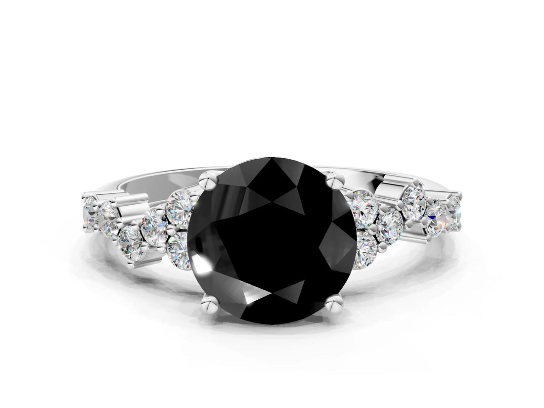 White gold Fancy Black Round Cut Diamond Cluster Pavé Band with Four-Prong Setting_3