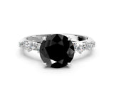 White gold Fancy Black Round Cut Diamond Cluster Side Stone Solitaire Ring with Prong Setting_48