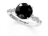 White gold Fancy Black Round Cut Diamond Cluster Side Stone Solitaire Ring with Prong Setting_49