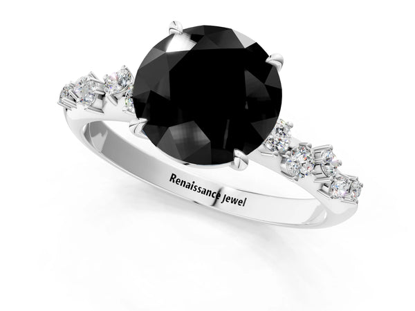Sterling Silver Round Graduated Cluster Engagement Ring Setting for Black Center