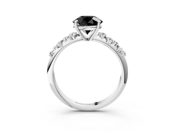 Platinum Round Graduated Cluster Engagement Ring Setting for Black Center