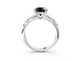 White gold Fancy Black Round Cut Diamond Cluster Side Stone Solitaire Ring with Prong Setting_51