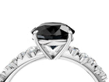 White gold Fancy Black Round Cut Diamond Cluster Side Stone Solitaire Ring with Prong Setting_52