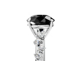 White gold Fancy Black Round Cut Diamond Cluster Side Stone Solitaire Ring with Prong Setting_53