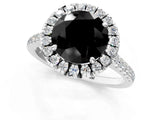 White gold Fancy Black Round Cut Diamond Cushion Halo Ring with Pavé Band_13