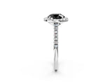 White gold Fancy Black Round Cut Diamond Cushion Halo Ring with Pavé Band_14