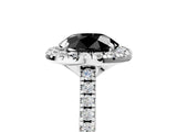 White gold Fancy Black Round Cut Diamond Cushion Halo Ring with Pavé Band_17