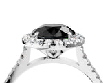 White gold Fancy Black Round Cut Diamond Cushion Halo Ring with Pavé Band_4