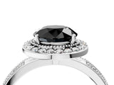White gold Fancy Black Round Cut Diamond Double Halo Ring with Split Shank and Four-Prong Setting_4