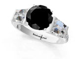 White gold Fancy Black Round Cut Diamond Engagement Ring with Baguette Side Stones and Channel Set Band_25