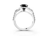 White gold Fancy Black Round Cut Diamond Engagement Ring with Baguette Side Stones and Channel Set Band_27