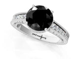 White gold Fancy Black Round Cut Diamond Engagement Ring with Milgrain Channel Set Band and Prong Setting_1