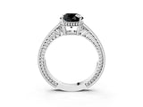 White gold Fancy Black Round Cut Diamond Engagement Ring with Milgrain Channel Set Band and Prong Setting_3