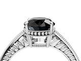 White gold Fancy Black Round Cut Diamond Engagement Ring with Milgrain Channel Set Band and Prong Setting_4