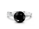 White gold Fancy Black Round Cut Diamond Engagement Ring with Side Stone Accents and Four-Prong Setting_132