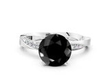 White gold Fancy Black Round Cut Diamond Engagement Ring with Side Stone Accents and Four-Prong Setting_24