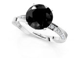 White gold Fancy Black Round Cut Diamond Engagement Ring with Side Stone Accents and Four-Prong Setting_73