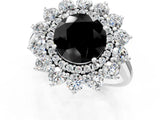 White gold Fancy Black Round Cut Diamond Floral Double Halo Engagement Ring with Prong Setting_26