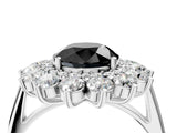 White gold Fancy Black Round Cut Diamond Floral Double Halo Engagement Ring with Prong Setting_28