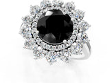 White gold Fancy Black Round Cut Diamond Floral Double Halo Engagement Ring with Prong Setting_37