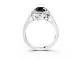 White gold Fancy Black Round Cut Diamond Floral Halo Ring with Pavé Band and Prong Setting_10